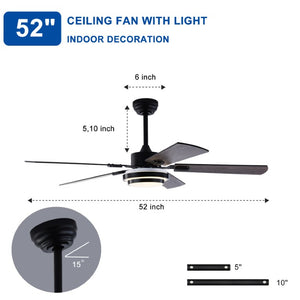 English Elm 52 Inch Sycamore Wood Blade Ceiling Fan with LED Light and Remote for Large Rooms W3727P511387
