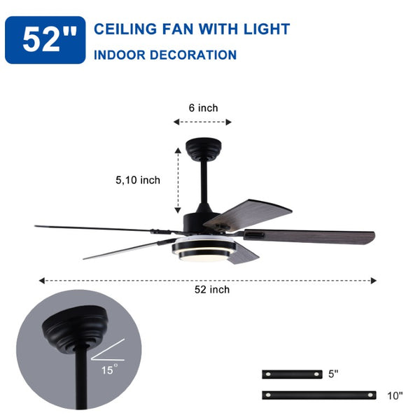 English Elm 52 Inch Sycamore Wood Blade Ceiling Fan with LED Light and Remote for Large Rooms W3727P511387