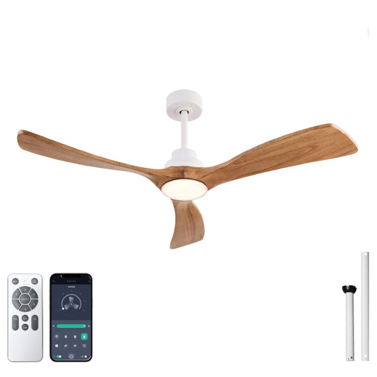 English Elm Ceiling Fan with Paulownia Wood Blades DC Motor App Control Indoor Outdoor 52 Inch W3727P511409
