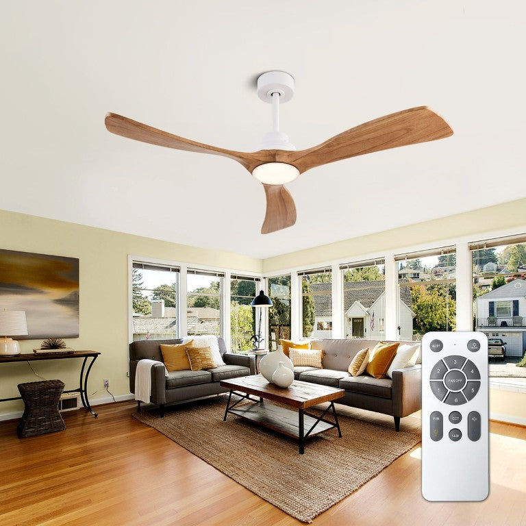 English Elm Ceiling Fan with Paulownia Wood Blades DC Motor App Control Indoor Outdoor 52 Inch W3727P511409