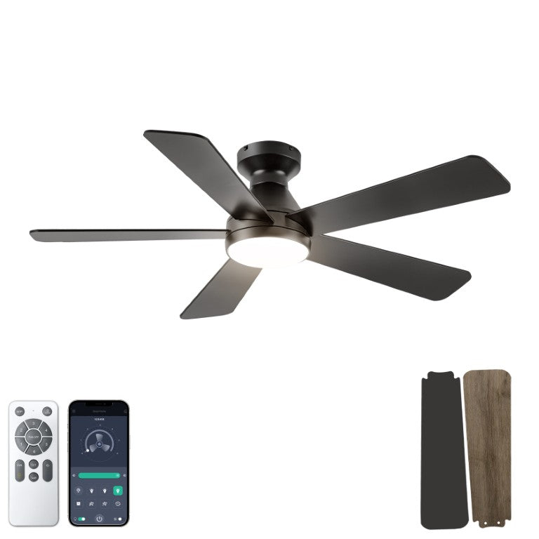 English Elm Ceiling Fan with Dimmable Light Flush Mount 52 Inch Quiet DC Motor Indoor Outdoor Black W3727P511414