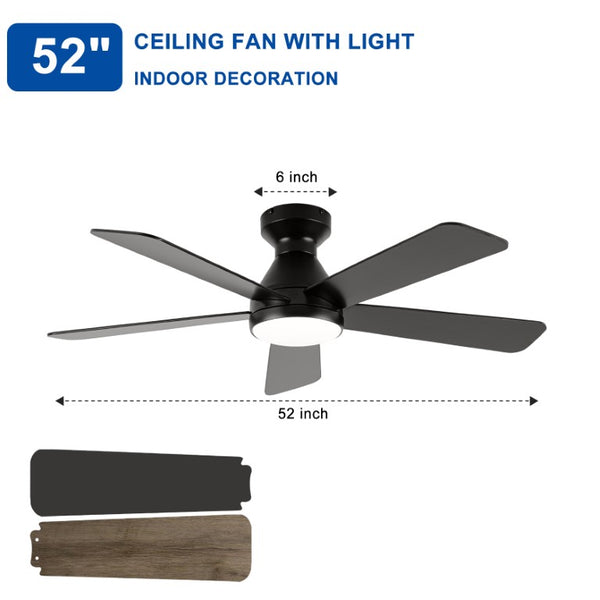 English Elm Ceiling Fan with Dimmable Light Flush Mount 52 Inch Quiet DC Motor Indoor Outdoor Black W3727P511414