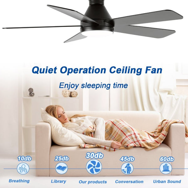 English Elm Ceiling Fan with Dimmable Light Flush Mount 52 Inch Quiet DC Motor Indoor Outdoor Black W3727P511414