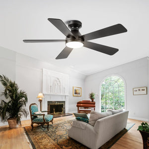 English Elm Ceiling Fan with Dimmable Light Flush Mount 52 Inch Quiet DC Motor Indoor Outdoor Black W3727P511414