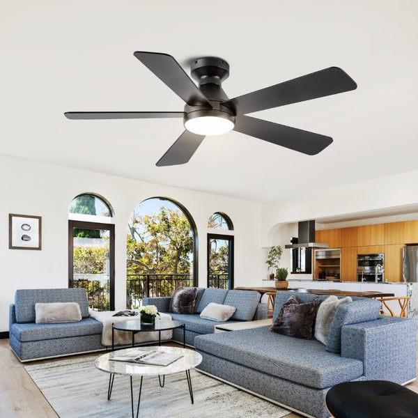 English Elm Ceiling Fan with Dimmable Light Flush Mount 52 Inch Quiet DC Motor Indoor Outdoor Black W3727P511414