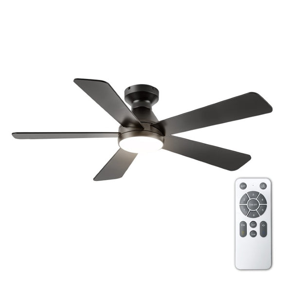 English Elm Ceiling Fan with Dimmable Light Flush Mount 52 Inch Quiet DC Motor Indoor Outdoor Black W3727P511414