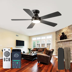 English Elm Ceiling Fan with Dimmable Light Flush Mount 52 Inch Quiet DC Motor Indoor Outdoor Black W3727P511414