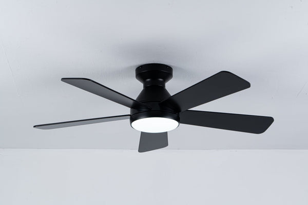 English Elm Ceiling Fan with Dimmable Light Flush Mount 52 Inch Quiet DC Motor Indoor Outdoor Black W3727P511414