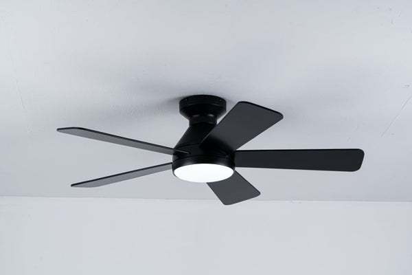 English Elm Ceiling Fan with Dimmable Light Flush Mount 52 Inch Quiet DC Motor Indoor Outdoor Black W3727P511414