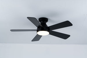 English Elm Ceiling Fan with Dimmable Light Flush Mount 52 Inch Quiet DC Motor Indoor Outdoor Black W3727P511414