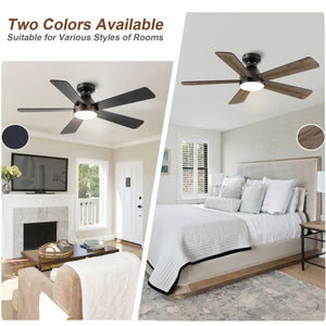 English Elm Ceiling Fan with Dimmable Light Flush Mount 52 Inch Quiet DC Motor Indoor Outdoor Black W3727P511414