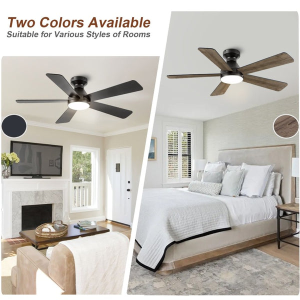 English Elm Ceiling Fan with Dimmable Light Flush Mount 52 Inch Quiet DC Motor Indoor Outdoor Black W3727P511414