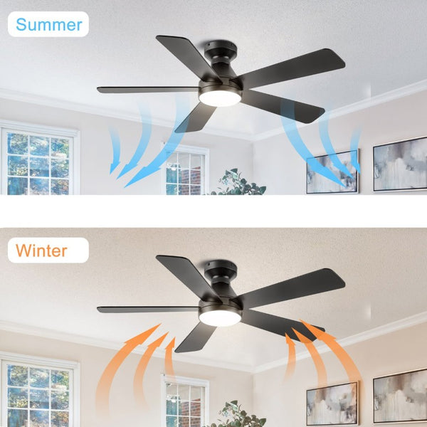 English Elm Ceiling Fan with Dimmable Light Flush Mount 52 Inch Quiet DC Motor Indoor Outdoor Black W3727P511414