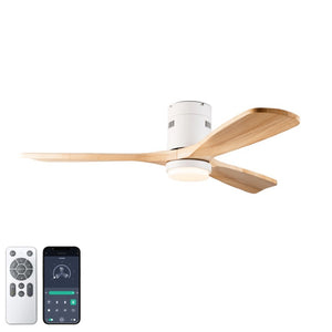 English Elm 52 Inch Flush Mount Ceiling Fan Solid Wood Blades Dimmable Light Remote Bedroom W3727P511437