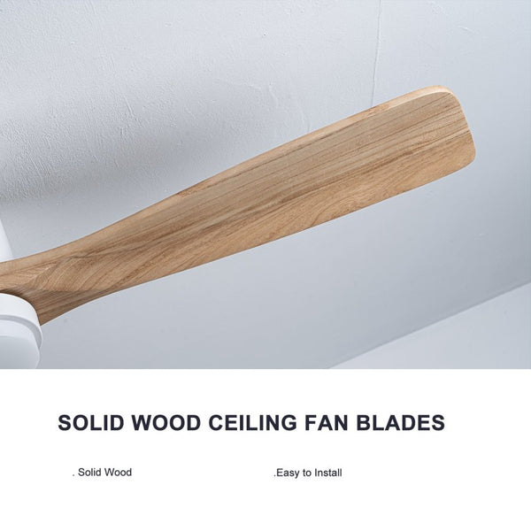 English Elm 52 Inch Flush Mount Ceiling Fan Solid Wood Blades Dimmable Light Remote Bedroom W3727P511437
