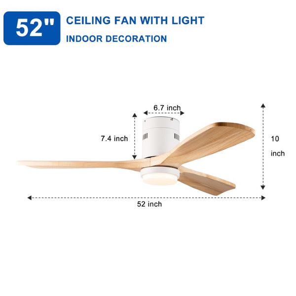 English Elm 52 Inch Flush Mount Ceiling Fan Solid Wood Blades Dimmable Light Remote Bedroom W3727P511437