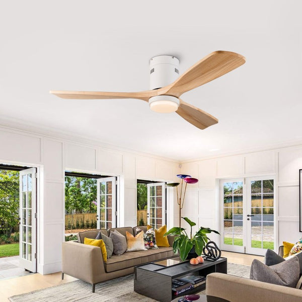 English Elm 52 Inch Flush Mount Ceiling Fan Solid Wood Blades Dimmable Light Remote Bedroom W3727P511437
