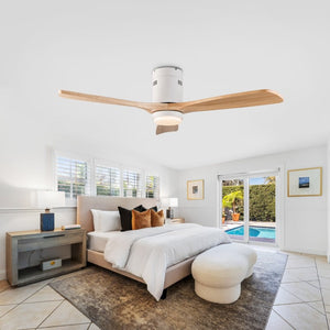 English Elm 52 Inch Flush Mount Ceiling Fan Solid Wood Blades Dimmable Light Remote Bedroom W3727P511437