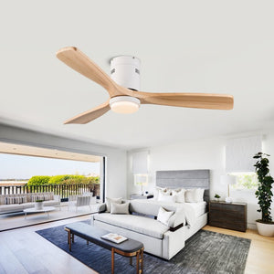 English Elm 52 Inch Flush Mount Ceiling Fan Solid Wood Blades Dimmable Light Remote Bedroom W3727P511437