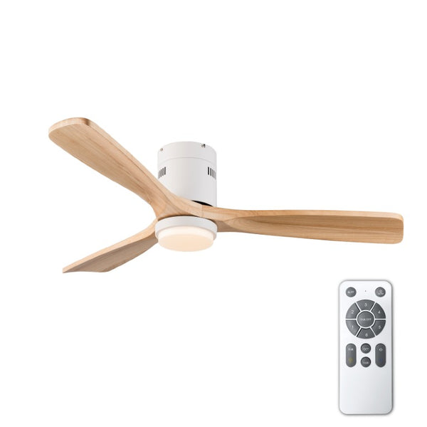 English Elm 52 Inch Flush Mount Ceiling Fan Solid Wood Blades Dimmable Light Remote Bedroom W3727P511437