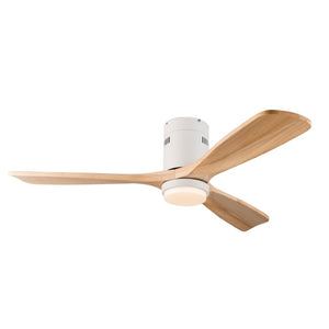 English Elm 52 Inch Flush Mount Ceiling Fan Solid Wood Blades Dimmable Light Remote Bedroom W3727P511437