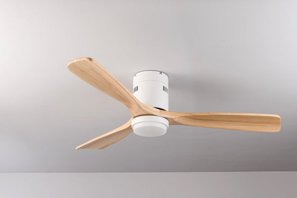English Elm 52 Inch Flush Mount Ceiling Fan Solid Wood Blades Dimmable Light Remote Bedroom W3727P511437