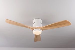 English Elm 52 Inch Flush Mount Ceiling Fan Solid Wood Blades Dimmable Light Remote Bedroom W3727P511437
