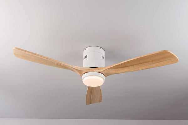 English Elm 52 Inch Flush Mount Ceiling Fan Solid Wood Blades Dimmable Light Remote Bedroom W3727P511437