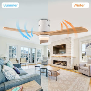 English Elm 52 Inch Flush Mount Ceiling Fan Solid Wood Blades Dimmable Light Remote Bedroom W3727P511437