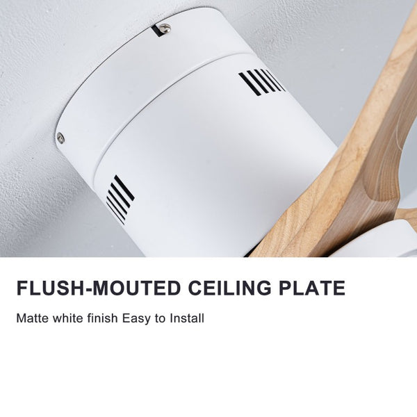 English Elm 52 Inch Flush Mount Ceiling Fan Solid Wood Blades Dimmable Light Remote Bedroom W3727P511437