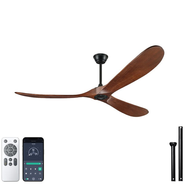English Elm Natural Walnut Blade Ceiling Fan with DC Motor Smart Remote Indoor Outdoor 52 Inch W3727P511472