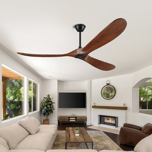 English Elm Natural Walnut Blade Ceiling Fan with DC Motor Smart Remote Indoor Outdoor 52 Inch W3727P511472