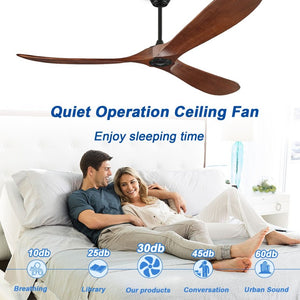 English Elm Natural Walnut Blade Ceiling Fan with DC Motor Smart Remote Indoor Outdoor 52 Inch W3727P511472