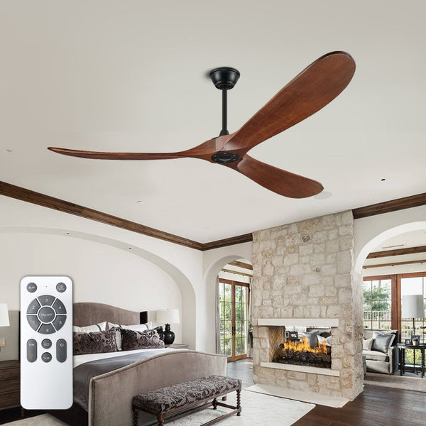 English Elm Natural Walnut Blade Ceiling Fan with DC Motor Smart Remote Indoor Outdoor 52 Inch W3727P511472