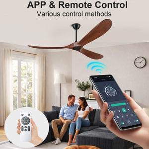 English Elm Natural Walnut Blade Ceiling Fan with DC Motor Smart Remote Indoor Outdoor 52 Inch W3727P511472