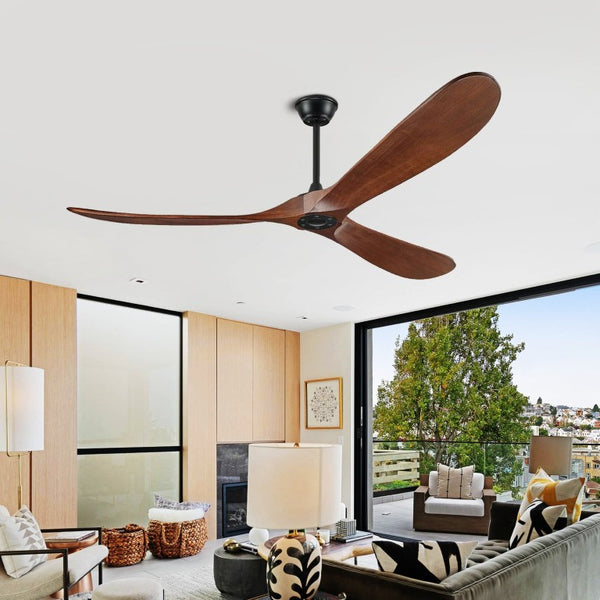 English Elm Natural Walnut Blade Ceiling Fan with DC Motor Smart Remote Indoor Outdoor 52 Inch W3727P511472