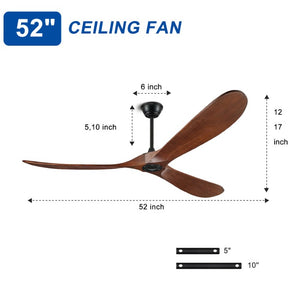 English Elm Natural Walnut Blade Ceiling Fan with DC Motor Smart Remote Indoor Outdoor 52 Inch W3727P511472