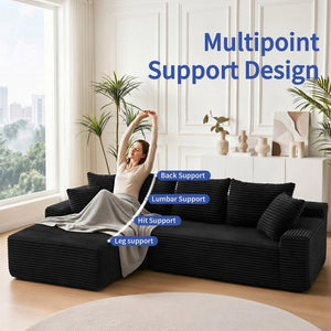 English Elm 95 Inch Modular L Shaped Sectional Sofa Corduroy Cloud Cushion Living Room Chaise W3728P499617