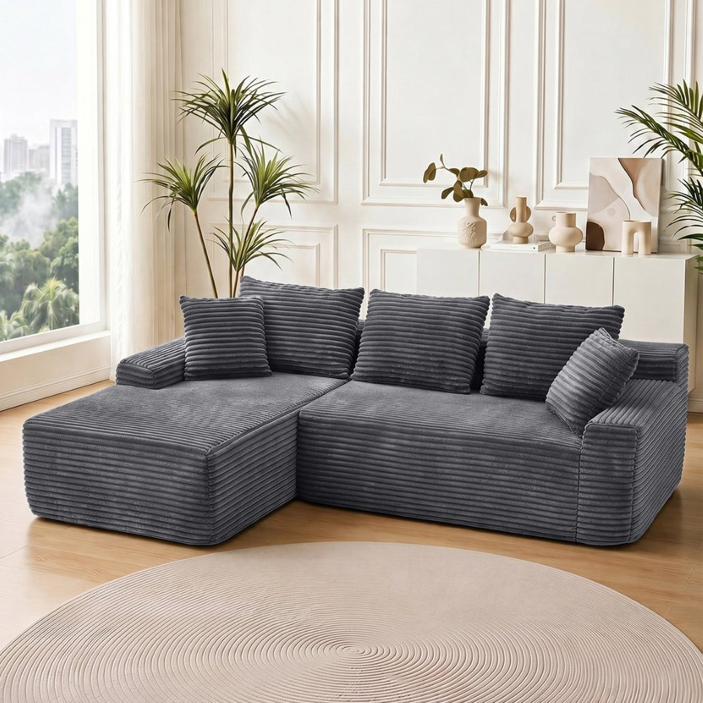 English Elm 95 Inch Modular L Shaped Sectional Sofa Corduroy Cloud Cushion Living Room Couch W3728P502503