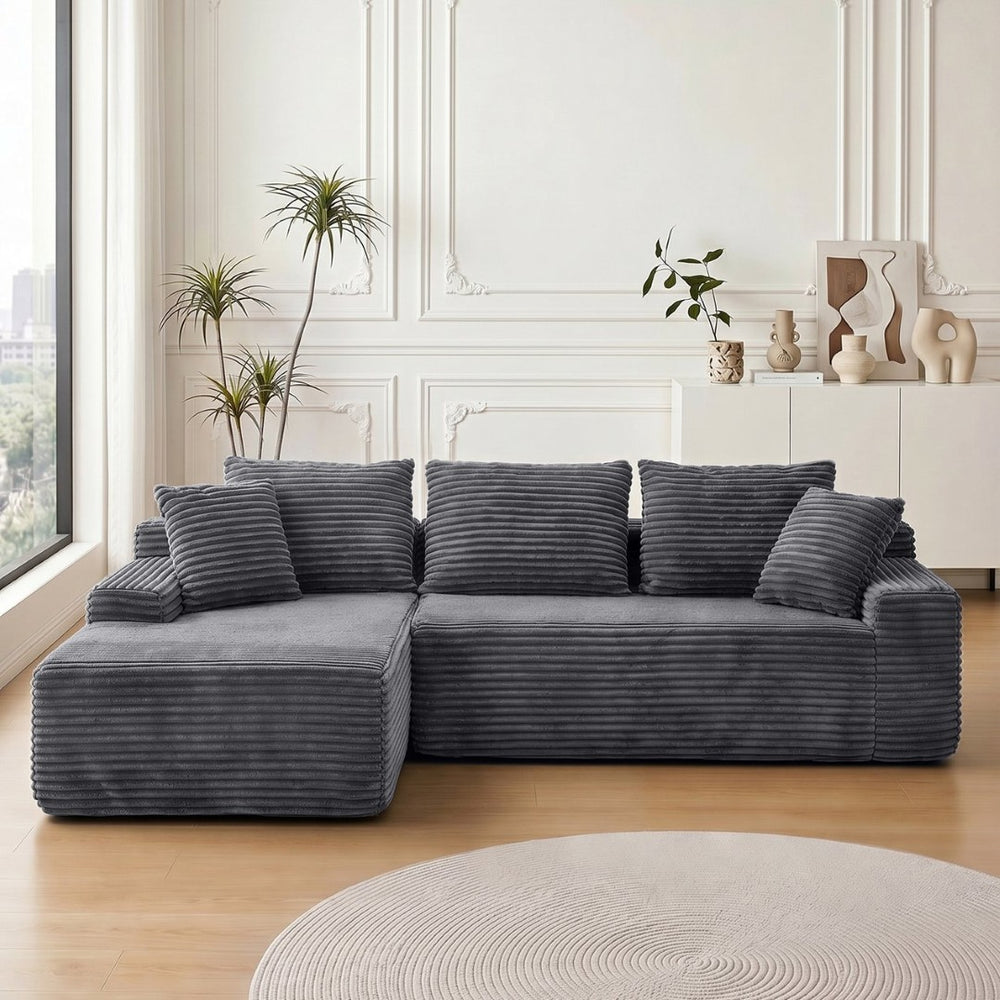 English Elm 95 Inch Modular L Shaped Sectional Sofa Corduroy Cloud Cushion Living Room Couch W3728P502503