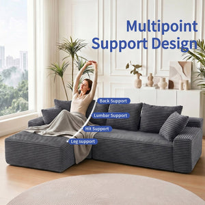 English Elm 95 Inch Modular L Shaped Sectional Sofa Corduroy Cloud Cushion Living Room Couch W3728P502503