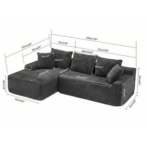 English Elm 95 Inch Modular L Shaped Sectional Sofa Corduroy Cloud Cushion Living Room Couch W3728P502503
