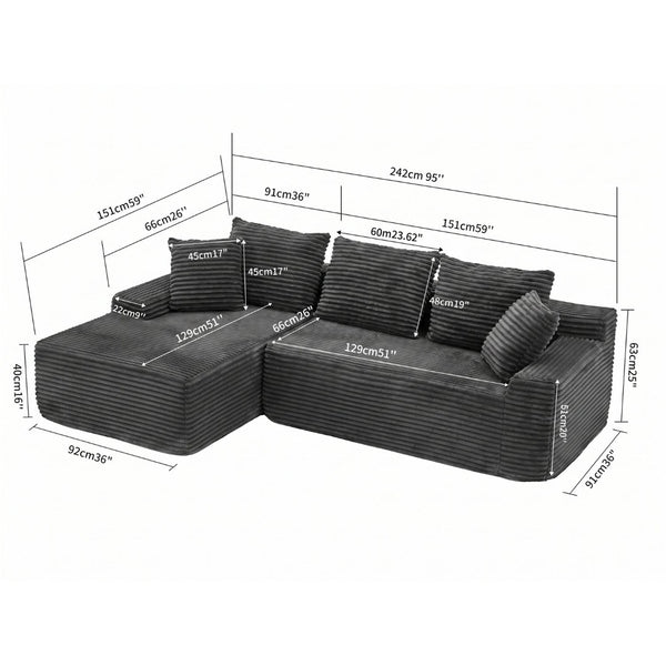 English Elm 95 Inch Modular L Shaped Sectional Sofa Corduroy Cloud Cushion Living Room Couch W3728P502503