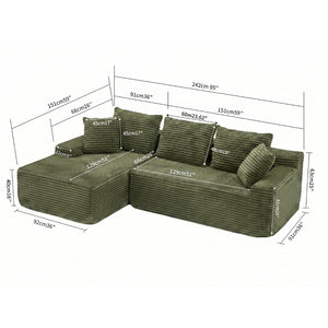 English Elm 95 Inch Modular L Shaped Sectional Sofa in Soft Corduroy with Cloud Cushioning W3728P502510