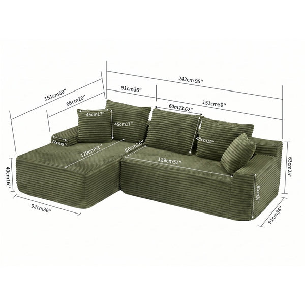 English Elm 95 Inch Modular L Shaped Sectional Sofa in Soft Corduroy with Cloud Cushioning W3728P502510