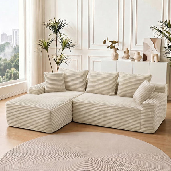 English Elm 95 Inch Modular Cloud Sectional Sofa Corduroy Upholstered L-Shaped Living Room Couch W3728P502511