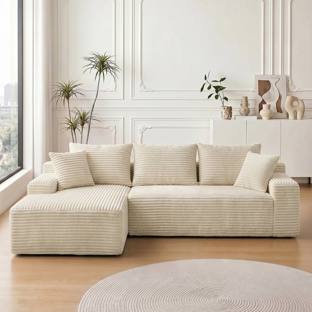 English Elm 95 Inch Modular Cloud Sectional Sofa Corduroy Upholstered L-Shaped Living Room Couch W3728P502511