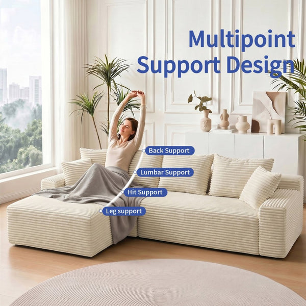 English Elm 95 Inch Modular Cloud Sectional Sofa Corduroy Upholstered L-Shaped Living Room Couch W3728P502511