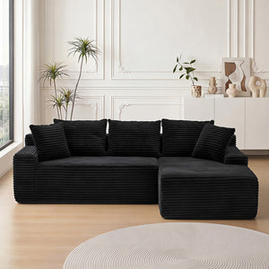 English Elm 95 Inch Modular L Shaped Sectional Sofa Corduroy Cloud Cushion Chaise for Living Room W3728P502525