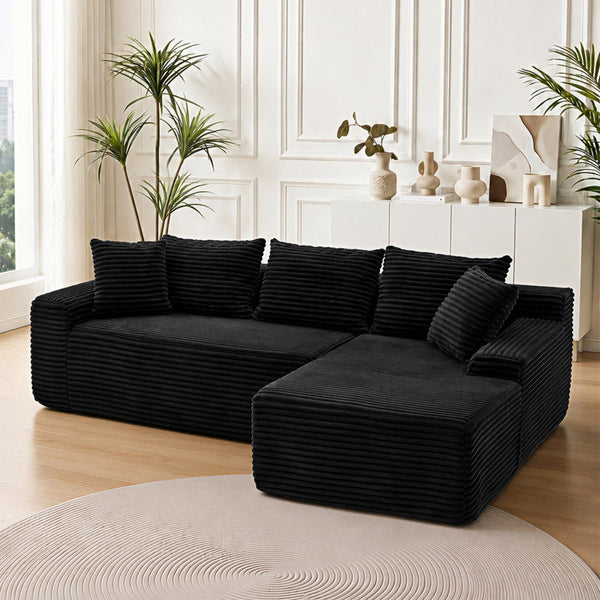 English Elm 95 Inch Modular L Shaped Sectional Sofa Corduroy Cloud Cushion Chaise for Living Room W3728P502525
